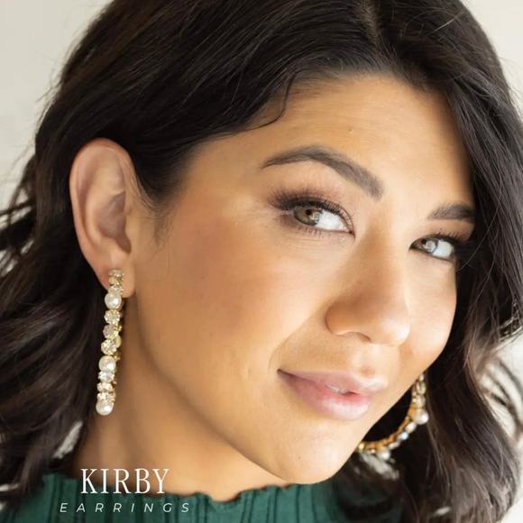 New Plunder "Kirby" Crystal and Pearl Hoop Earrings (2.5") - Picture 4 of 7